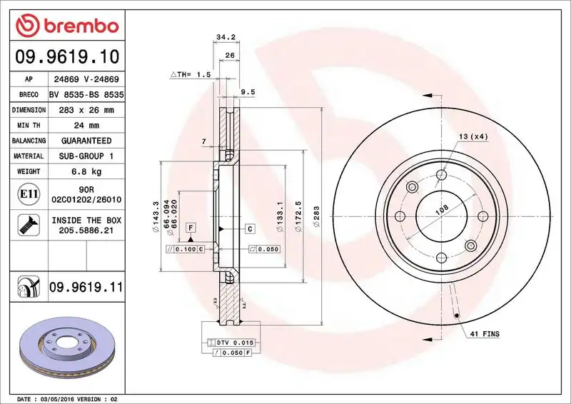BREMBO 09.9619.10 Ön Fren Diski resmi