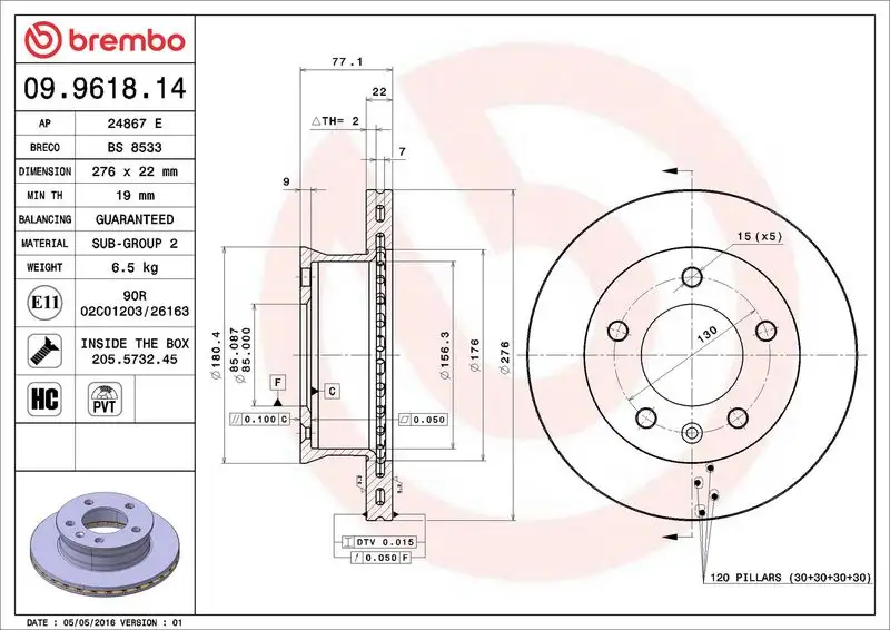 BREMBO 09.9618.14 Ön Fren Diski resmi