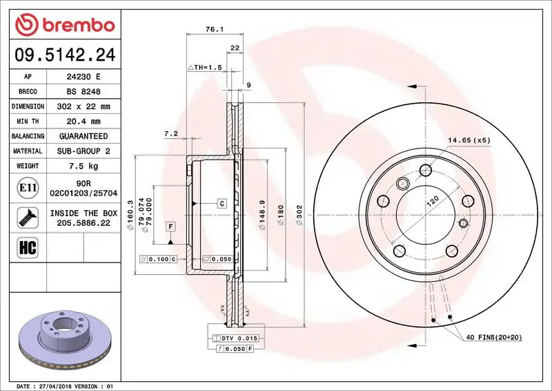 BREMBO 09.5142.24 Ön Fren Diski resmi