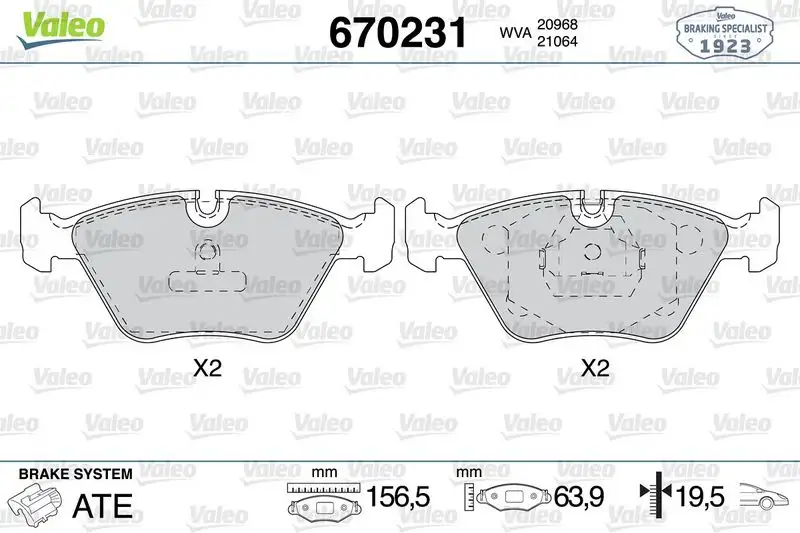 VALEO 670231 Ön Fren Balatası resmi
