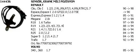 ÜNÜVAR 144436 Krank Sensörü 7700720341 resmi