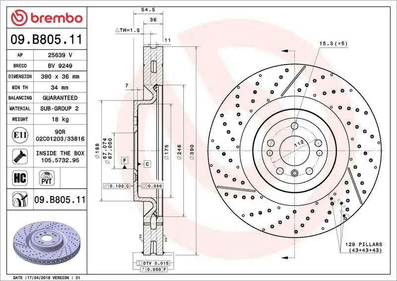 BREMBO 09.B805.11 Ön Fren Diski A1664210512 resmi