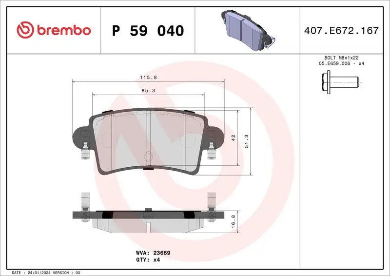 BREMBO P59040 Arka Fren Balatası resmi