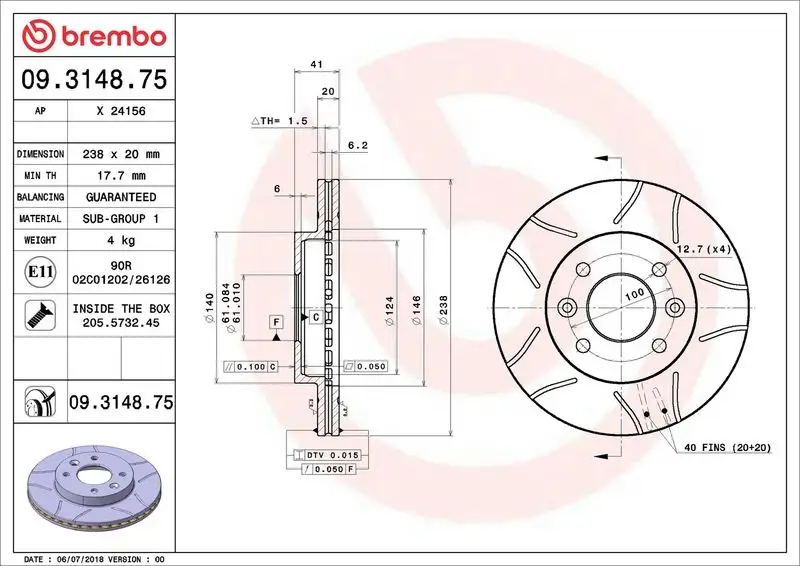 BREMBO 09.3148.75 Ön Fren Diski resmi