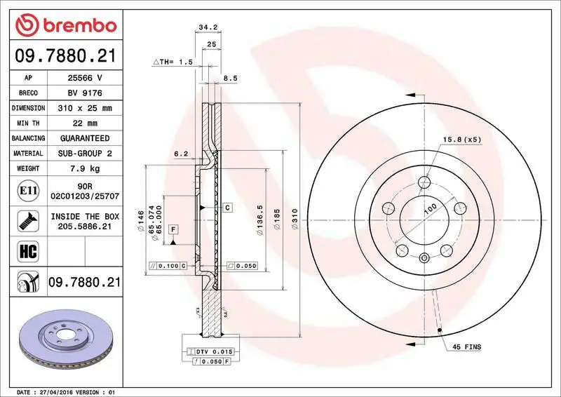 BREMBO 09.7880.21 Ön Fren Diski 6R0615301E resmi
