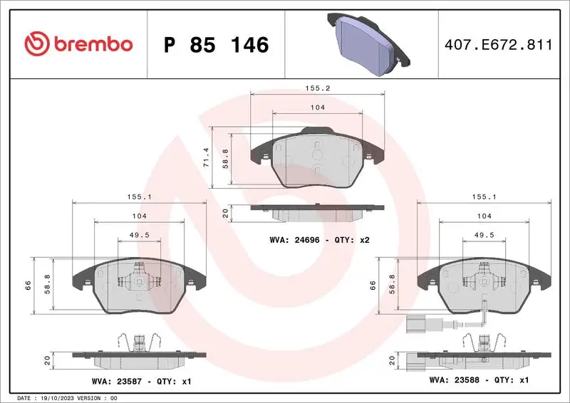 BREMBO P85146 Ön Fren Balatası resmi