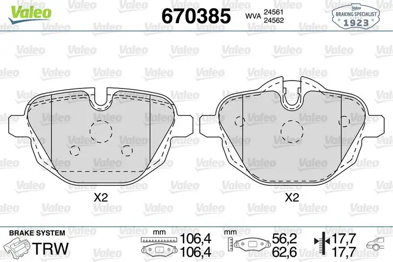 VALEO 670385 Arka Fren Balatası resmi