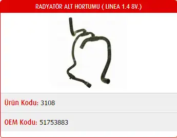 MASTER M3108 Radyatör Alt Hortumu 6001548126 resmi