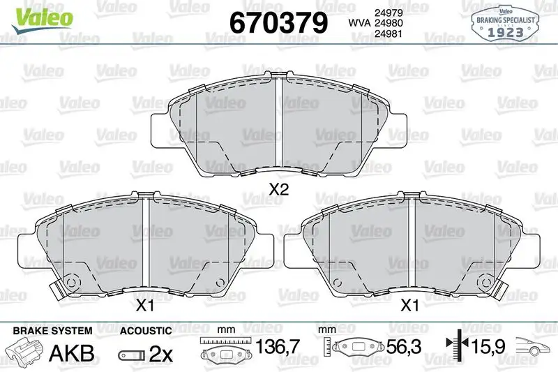 VALEO 670379 Ön Fren Balatası resmi