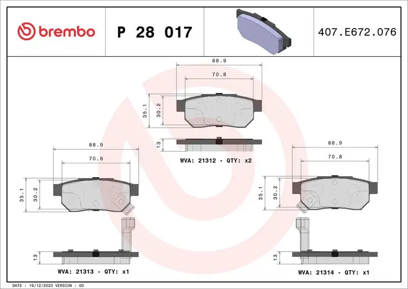 BREMBO P28017 Arka Fren Balatası resmi