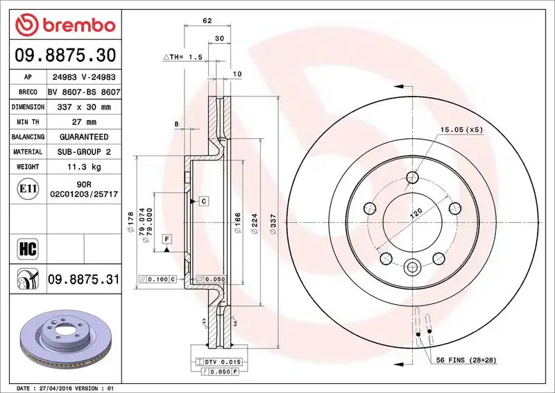 BREMBO 09.8875.31 Ön Fren Diski resmi