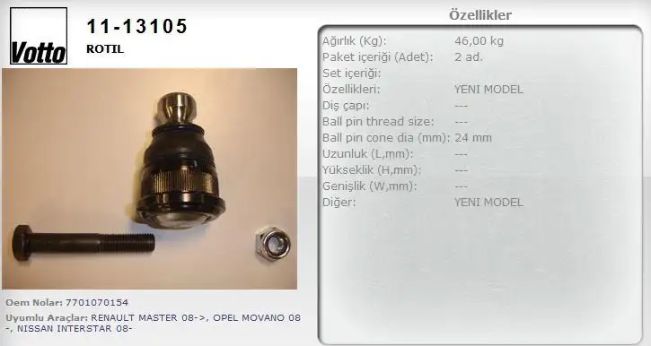 VOTTO 11-13105 Alt Rotil 7701070154 resmi