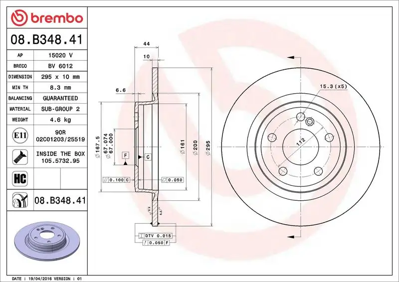 BREMBO 08.B348.41 Arka Fren Diski A2464230112 resmi