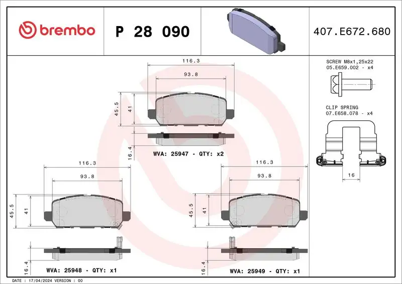 BREMBO P28090 Arka Fren Balatası resmi