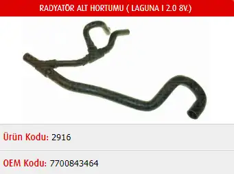 MASTER M2916 Radyatör Alt Hortumu 7700843464 resmi