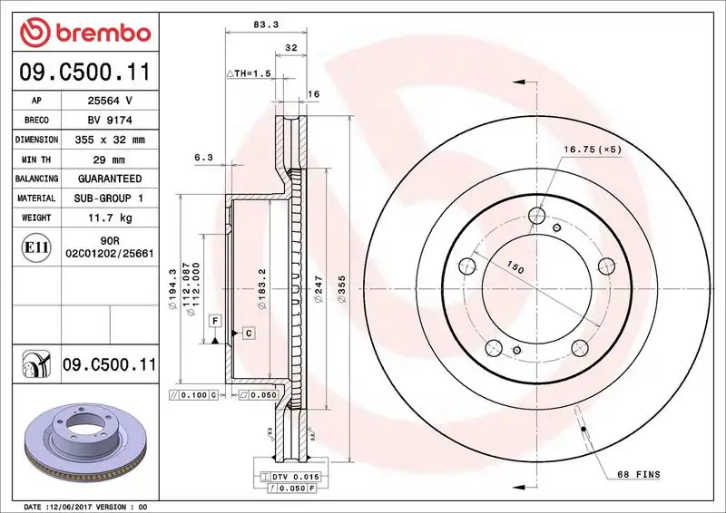 BREMBO 09.C500.11 Ön Fren Diski 4351260210 resmi