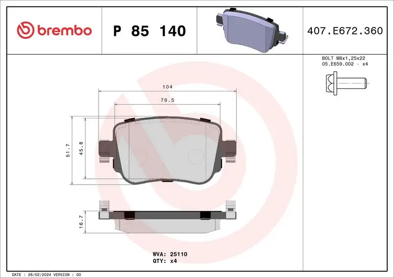 BREMBO P85140 Arka Fren Balatası resmi