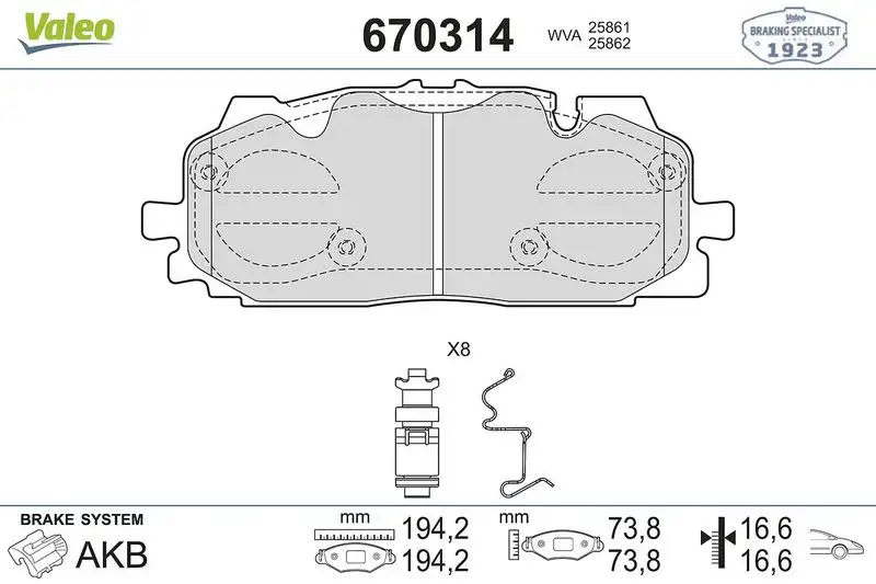 VALEO 670314 Ön Fren Balatası resmi