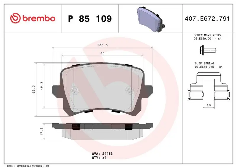 BREMBO P85109 Arka Fren Balatası resmi