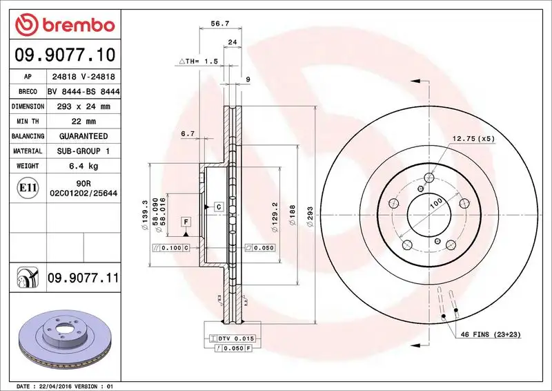 BREMBO 09.9077.11 Ön Fren Diski resmi