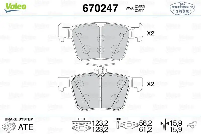 VALEO 670247 Arka Fren Balatası resmi