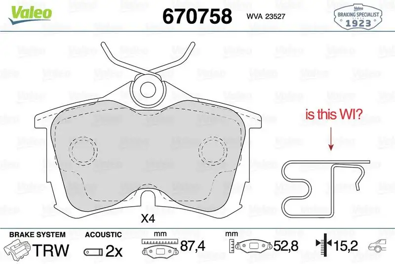 VALEO 670758 Arka Fren Balatası resmi