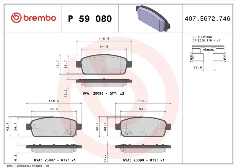 BREMBO P59080 Arka Fren Balatası resmi