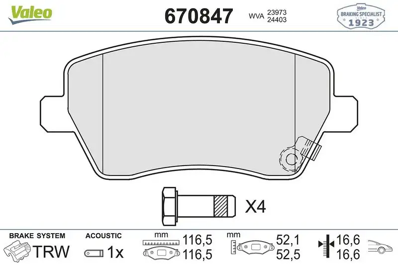 VALEO 670847 Ön Fren Balatası resmi