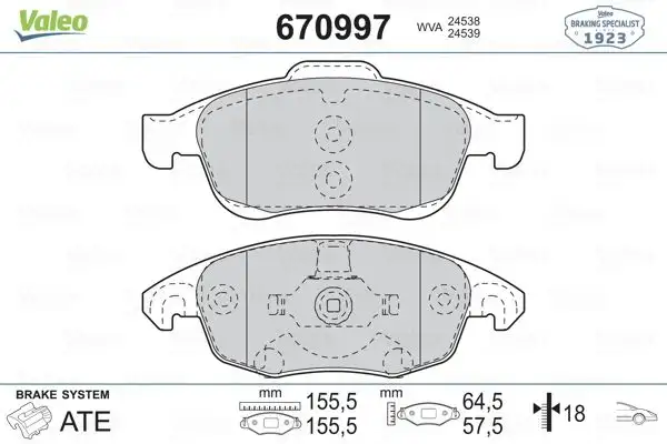 VALEO 670997 Ön Fren Balatası resmi