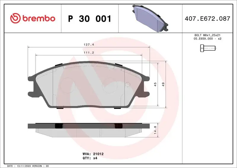 BREMBO P30001 Ön Fren Balatası resmi
