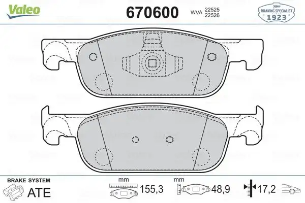 VALEO 670600 Ön Fren Balatası 410605536R resmi