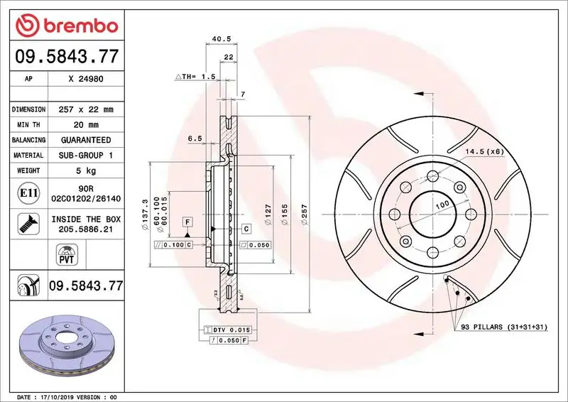 BREMBO 09.5843.77 Ön Fren Diski resmi