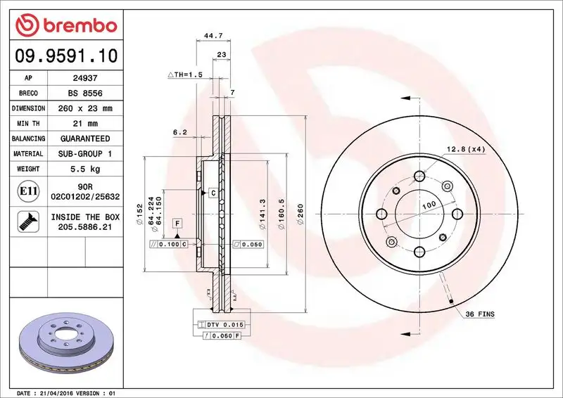BREMBO 09.9591.10 Ön Fren Diski 45251S6FE10 resmi