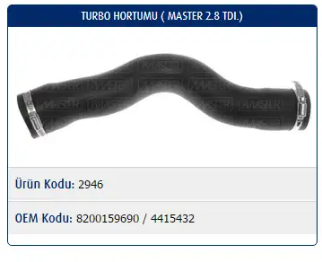 MASTER M2946 Turbo Hortumu 8200159690 resmi