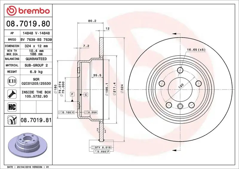 BREMBO 08.7019.81 Arka Fren Diski resmi
