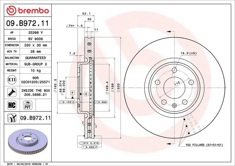 BREMBO 09.B972.11 Ön Fren Diski resmi