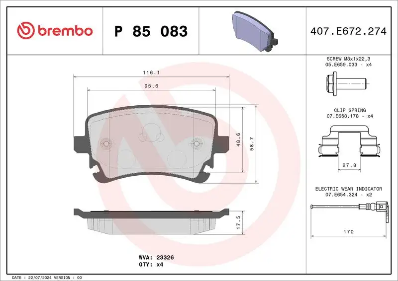 BREMBO P85083 Arka Fren Balatası resmi