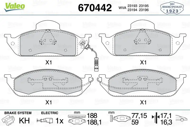 VALEO 670442 Ön Fren Balatası A1634200320 resmi