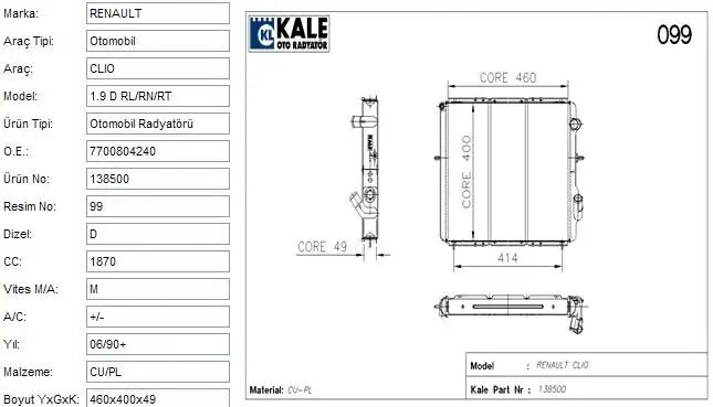 KALE 0528282PA Radyatör resmi