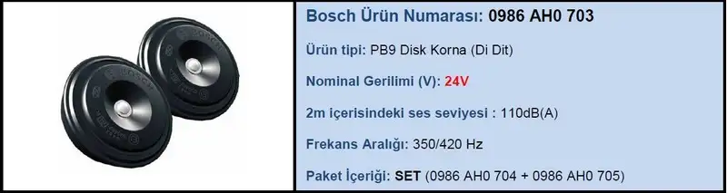 BOSCH 0986AH0703 Korna 24V resmi