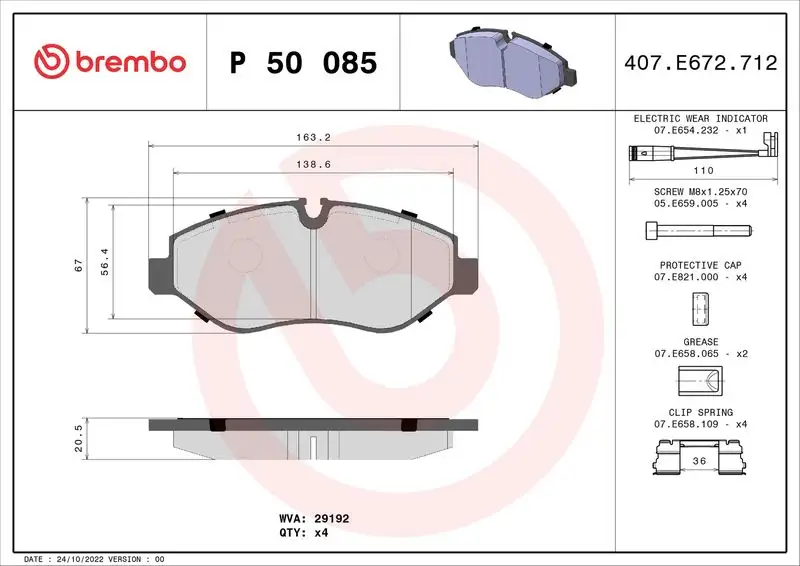 BREMBO P50085 Ön Fren Balatası resmi