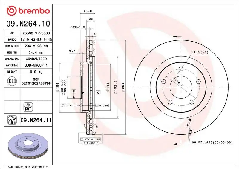 BREMBO 09.N264.11 Ön Fren Diski resmi