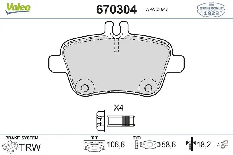 VALEO 670304 Arka Fren Balatası resmi