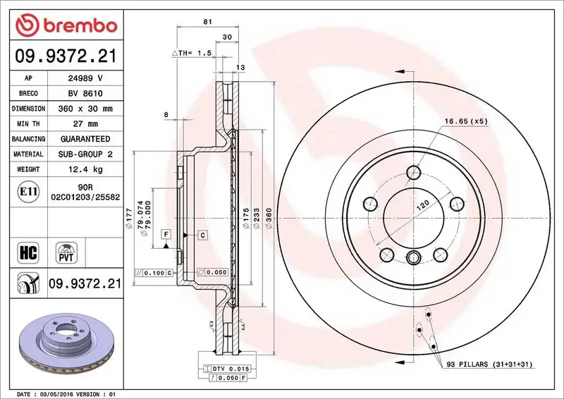 BREMBO 09.9372.21 Ön Fren Diski resmi