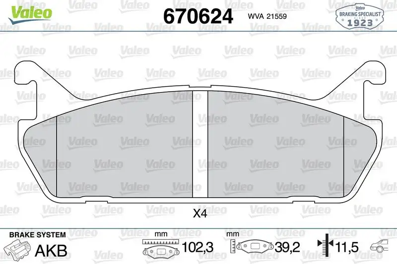 VALEO 670624 Arka Fren Balatası resmi