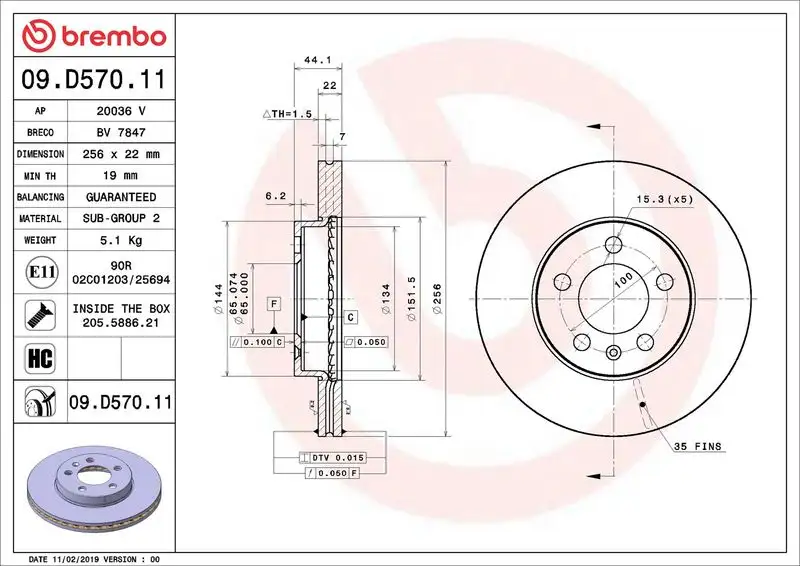 BREMBO 09.D570.11 Ön Fren Diski 2Q0615301G resmi