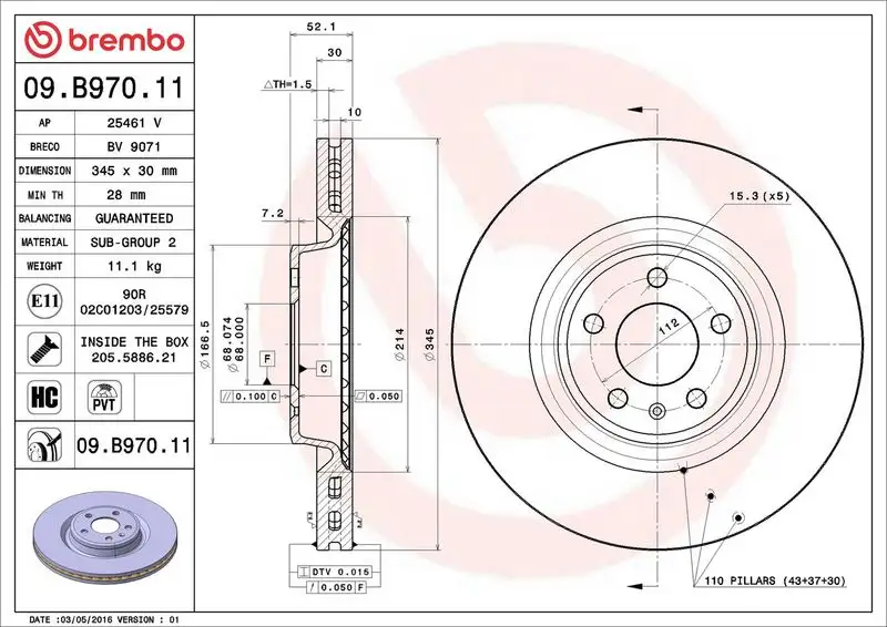 BREMBO 09.B970.11 Ön Fren Diski resmi