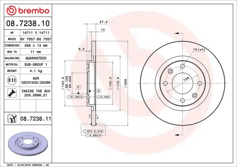 BREMBO 08.7238.10 Ön Fren Diski resmi