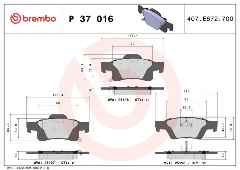 BREMBO P37016 Arka Fren Balatası resmi