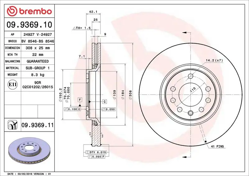 BREMBO 09.9369.11 Ön Fren Diski resmi